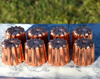 8 stampi Canelé in rame francese: autentici stampi per dolci Bordeaux Caneles (5,5 cm) Nuovo NKC Copper