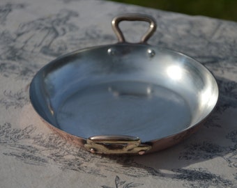 New Tin Gratin Pan French Copper Pan Vintage Copper Dish Round 15cm 6 Inches Copper Pans Three Copper Rivets Bronze Handles Villedieu