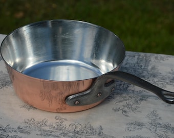 Vintage French Copper Windsor Sauce Pan: New Tin Lining, Cast Iron Handle