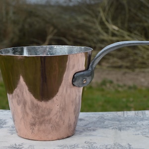 Antique French Copper Sauce Pan: Tall Splayed New Tin Lined