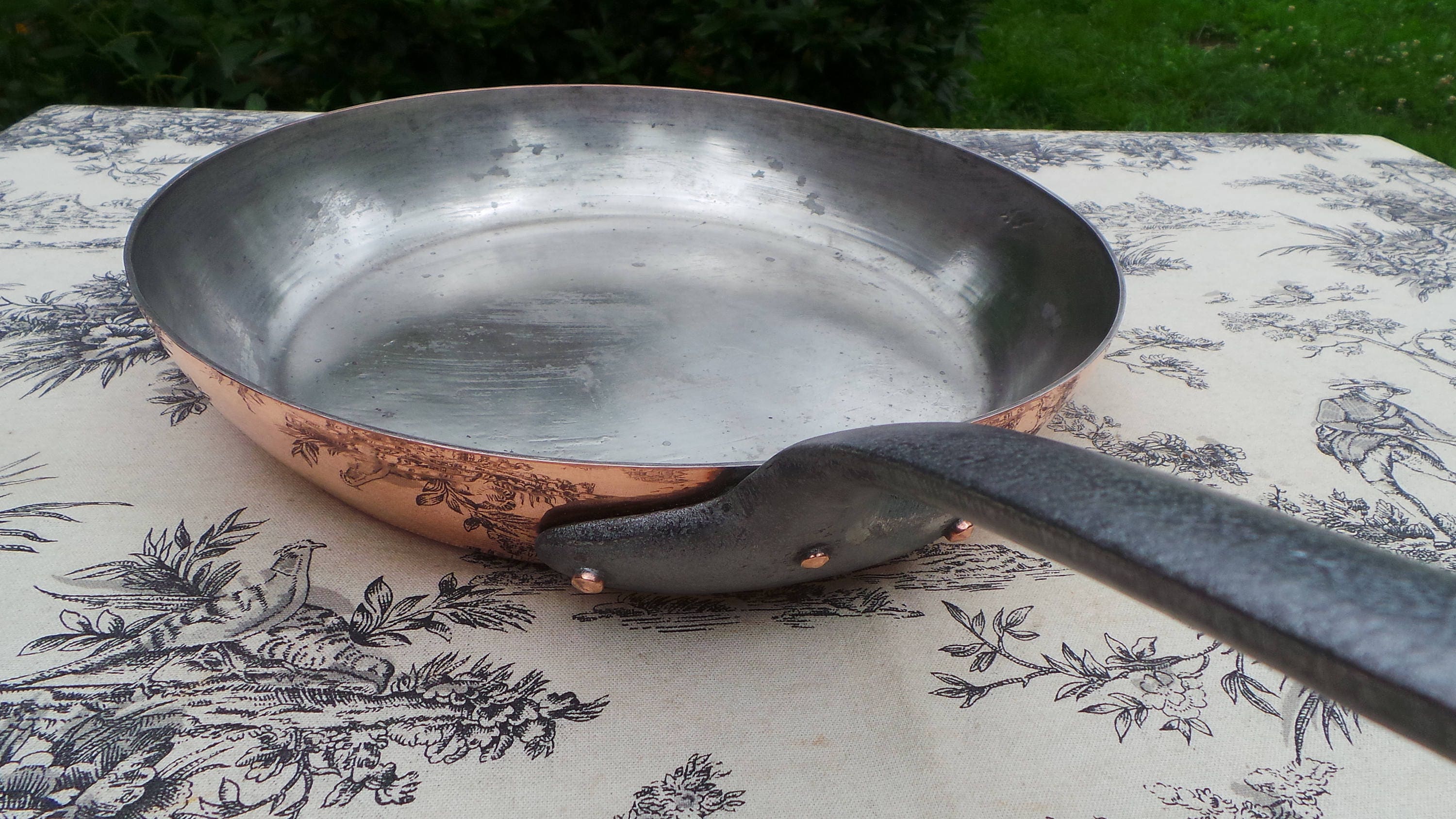 Large French Copper Tin Lined 1.8mm Skillet Saute Frying Pan Cast Iron