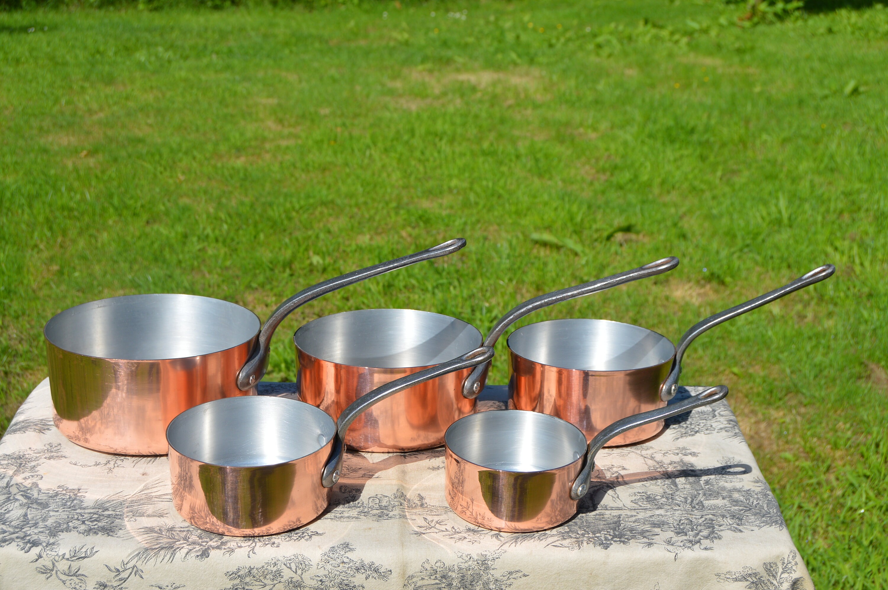 Copper Pans 1.62mm Five Vintage Aluminium Lined 12cm20cm French