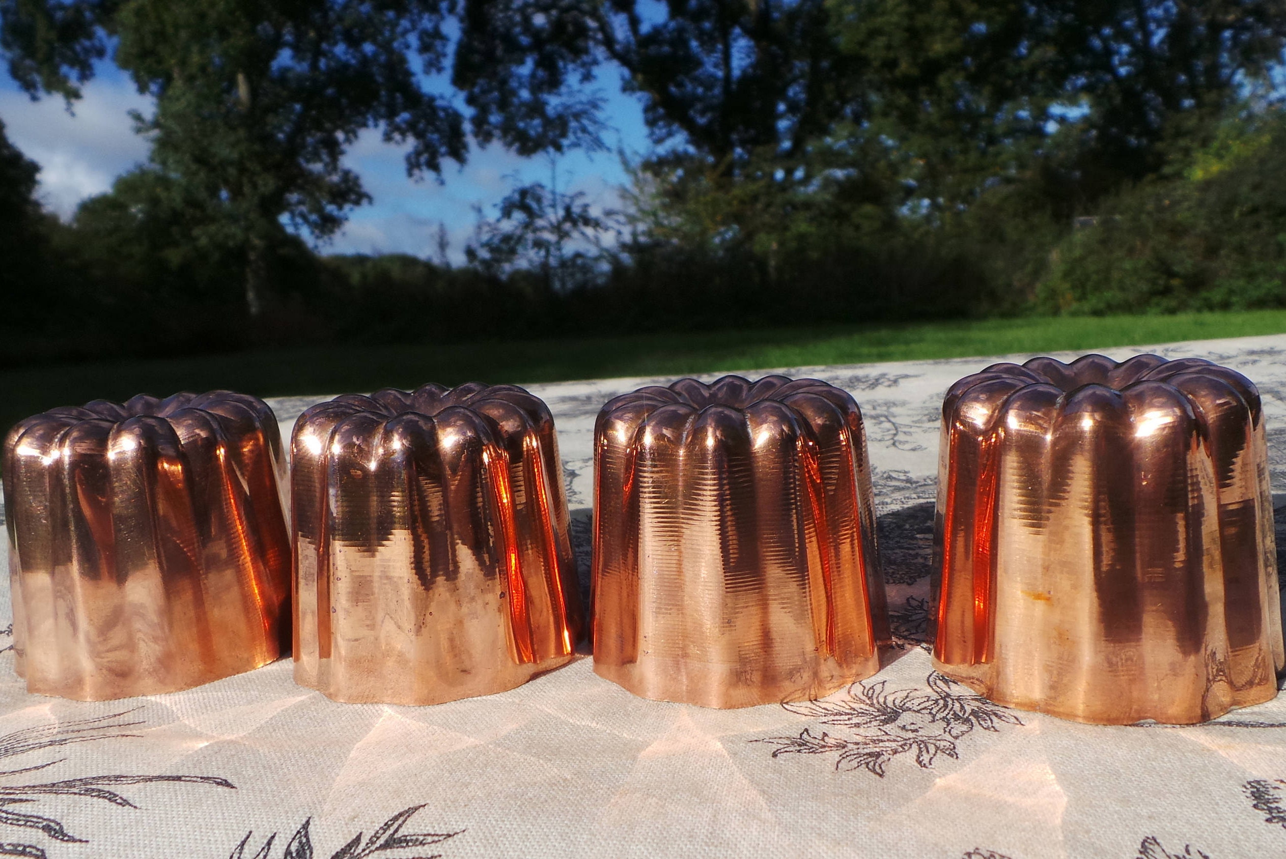 Four Copper Molds Bordeaux Moules A Cannelle Cinnamon Bun Mould Vintage