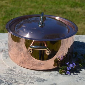 Copper Faitout Casserole New Tin Villedieu Made Vintage Copper Pot Rondeau Dutch Oven Lid 1.8mm Round 20cm 8" Big Pot