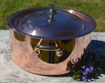 Copper Faitout Casserole New Tin Villedieu Made Vintage Copper Pot Rondeau Dutch Oven Lid 1.8mm Round 20cm 8" Big Pot
