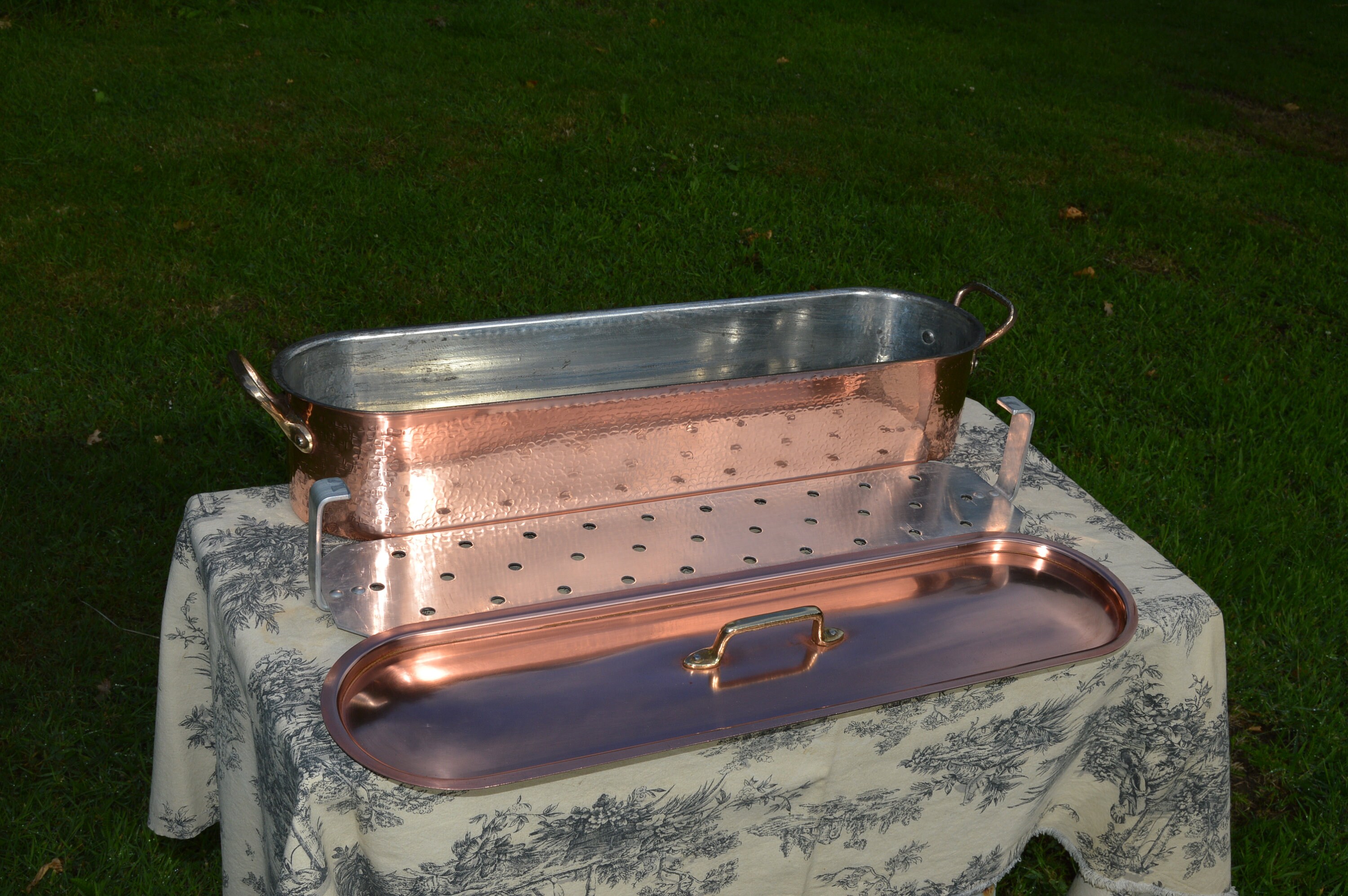 Vintage French Copper Solid Copper and Cast Bronze Fish Kettle Fish