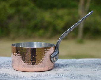 Vintage Mini 12cm 1.9mm Saucepan French Copper 4 inch New Tin Lined Professional Sauce Pan Butter Pan Cast Iron Handle Small Saucepan