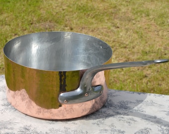 Copper Saucepan 1.8mm Massive 36cm 14 1/8"  New Hand Wiped Tin BIG Vintage French Professional Pot Cast Iron Handle Copper Rivets Saucepan