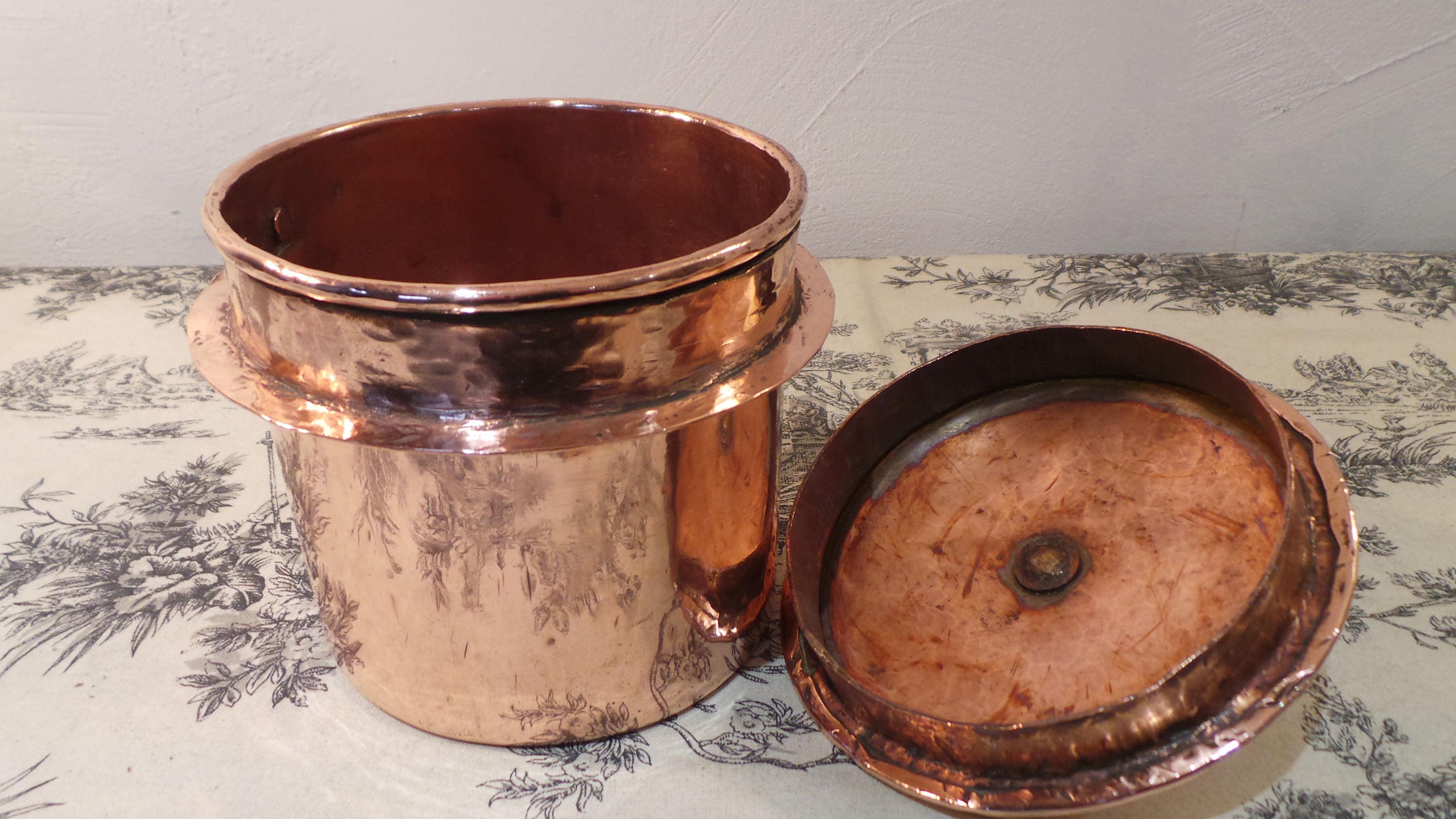 Vintage French Copper Canister Container with Snug Lid Made from Old