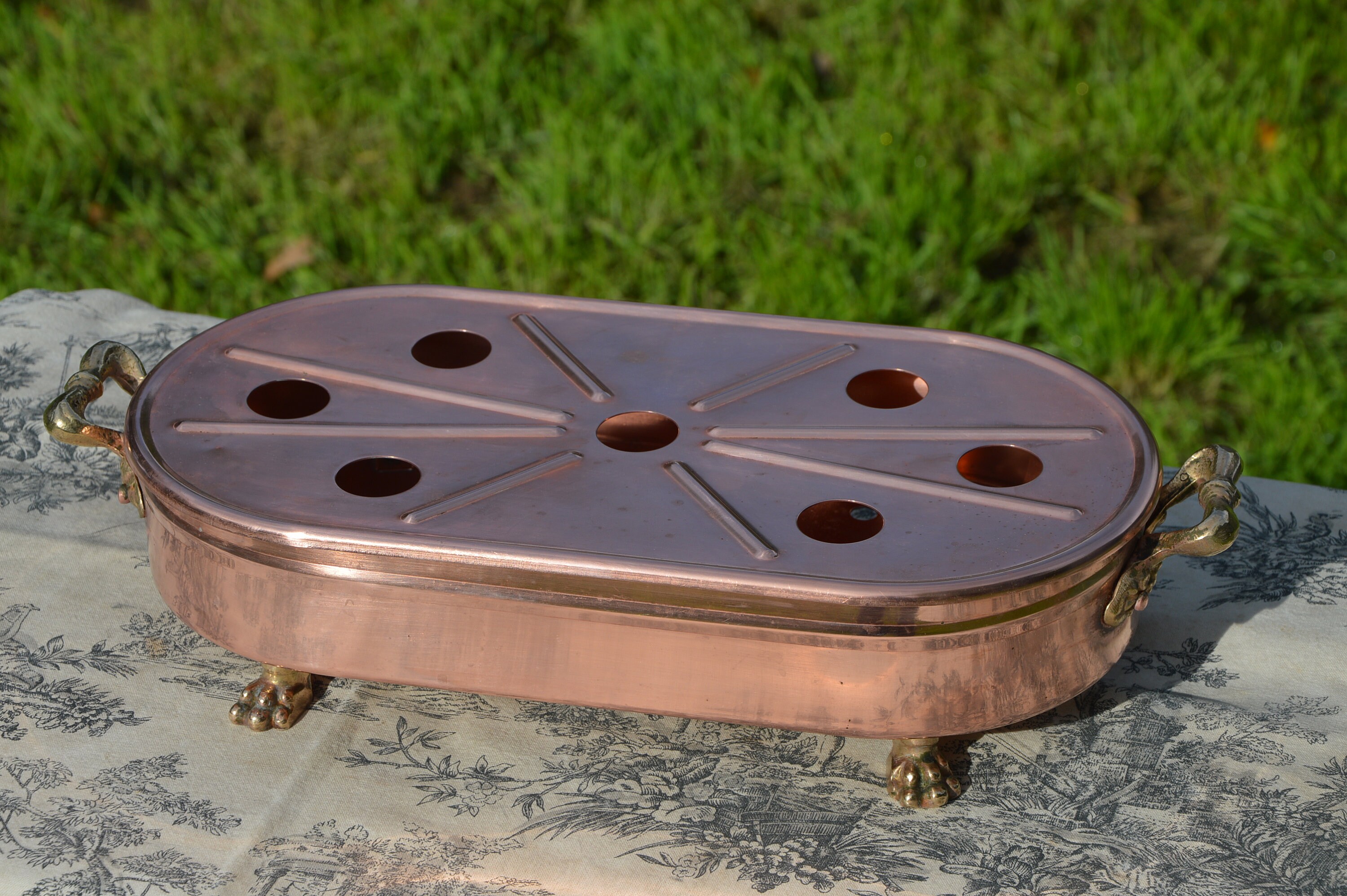 Copper Food Warmer Chauffe Plat French Vintage Cast Brass Lion Feet