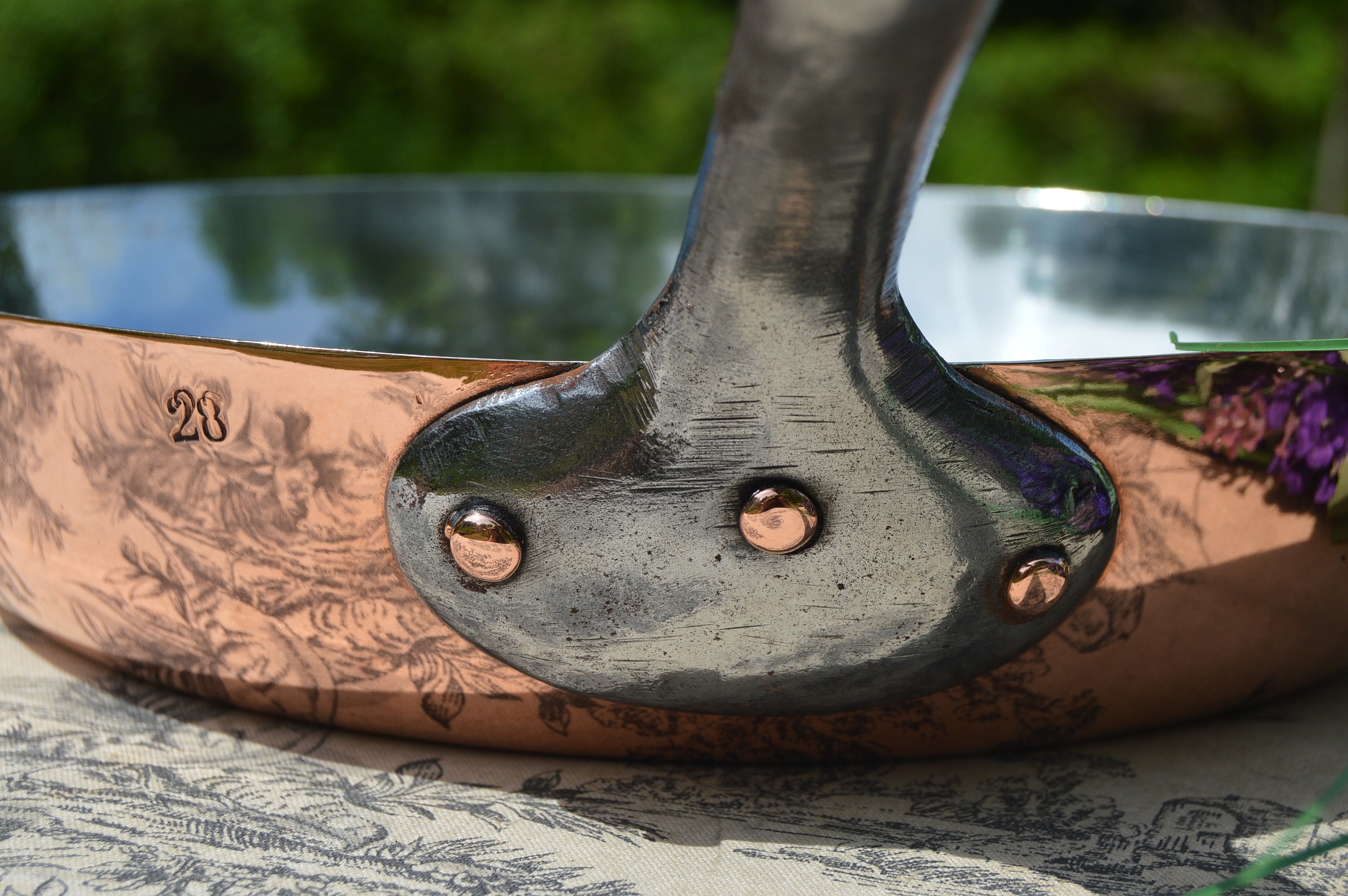 BIG Frying Pan New Tin Vintage Copper Villedieu 1.3mm French High Sided