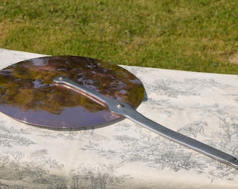 Antique French Copper Splash Lid, 30cm Wrought Iron Handle, New Hand Wiped Tin