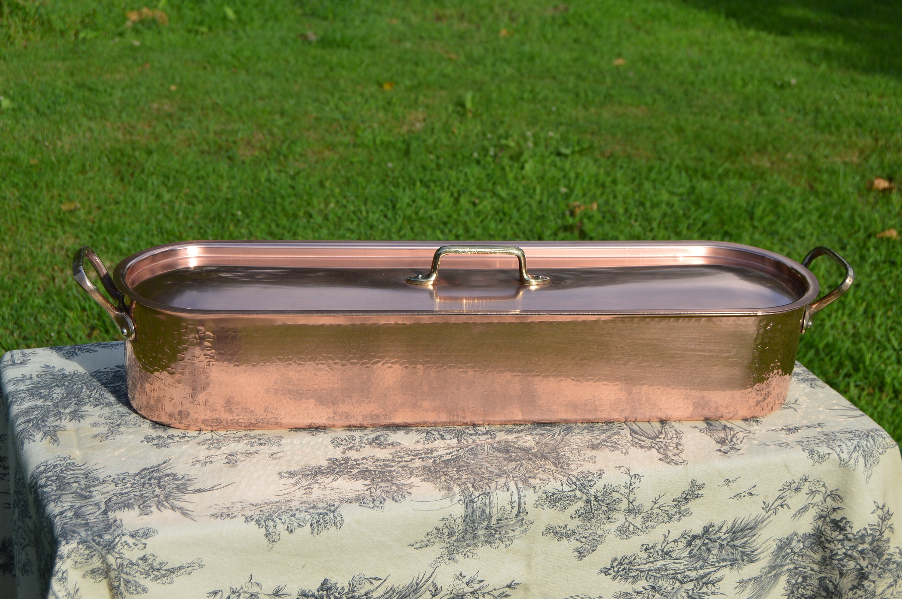 Vintage French Copper Solid Copper and Cast Bronze Fish Kettle Fish