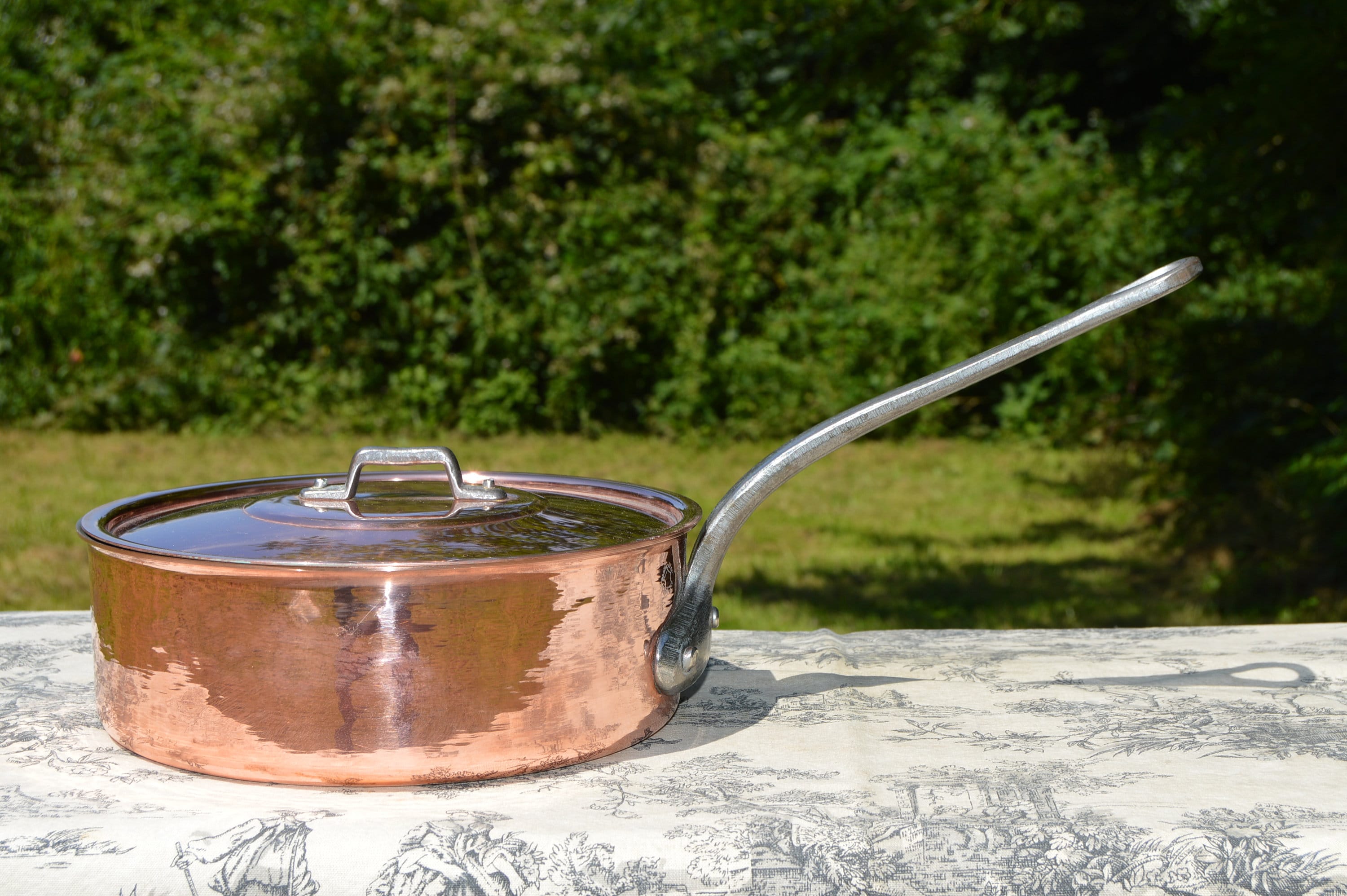 Vintage Copper Saute Pan Lid Solid French Copper Pan 22 cm 8 1/2 Cast