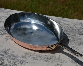 銅製楕円形フライパン Made in France約30cm x 20cm フランス製銅製調理器具 魚用フライパン 真鍮製楕円形 フランス製