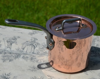 Vintage G Leclerc Pinsac French Copper Pan Patisserie Milk Bain Marie Sauce Tall 2.5mm Refurbished New Artisan Hand Wiped Tin