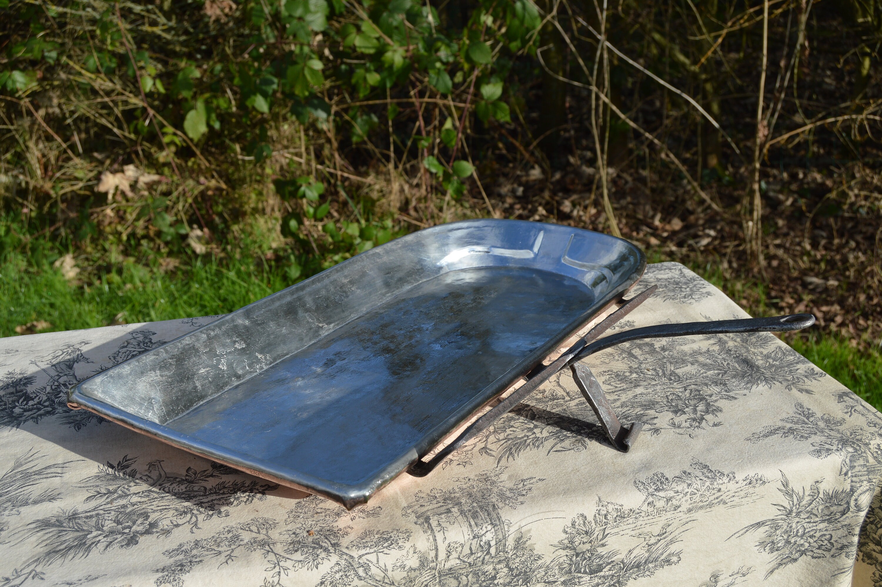 Poêle à Goutte en Cuivre Antique Léchefrite Totalement Rénovée Poêle Rôtir Fer Forgé Poignée Nouveau