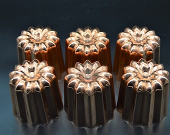 6 zes koperen caneles grote NKC 5,5 cm 2 1/8" Canelés gemaakt in Frankrijk Bordeaux Bordelais cakevormen Normandische keuken 5,5 cm Franse cakevormen