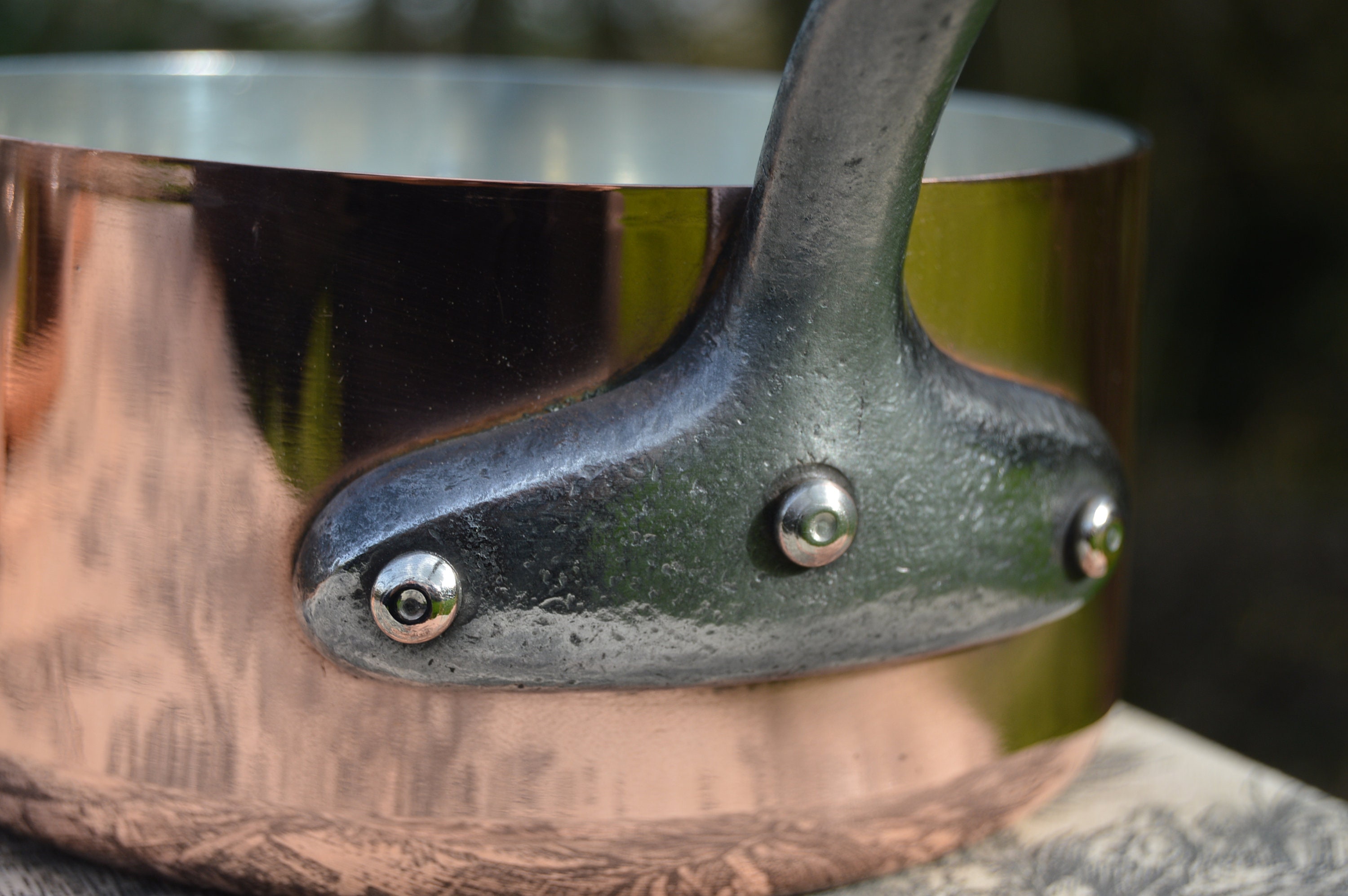 Copper Pans New Villedieu Tin Vintage Four French Copper 1.8mm Pans Cast Iron Handles Normandy