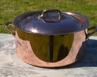 Vintage Copper Bassine à ragoût Casserole New Tin Made 24cm 9 1/2 Inch Vintage Copper Pot Dutch Oven Lid 2mm Round Big Pot
