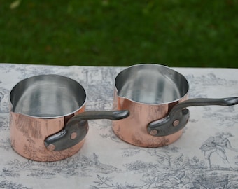 Antique French Copper Sauce Pans, New Tin Lined (Set of 2)