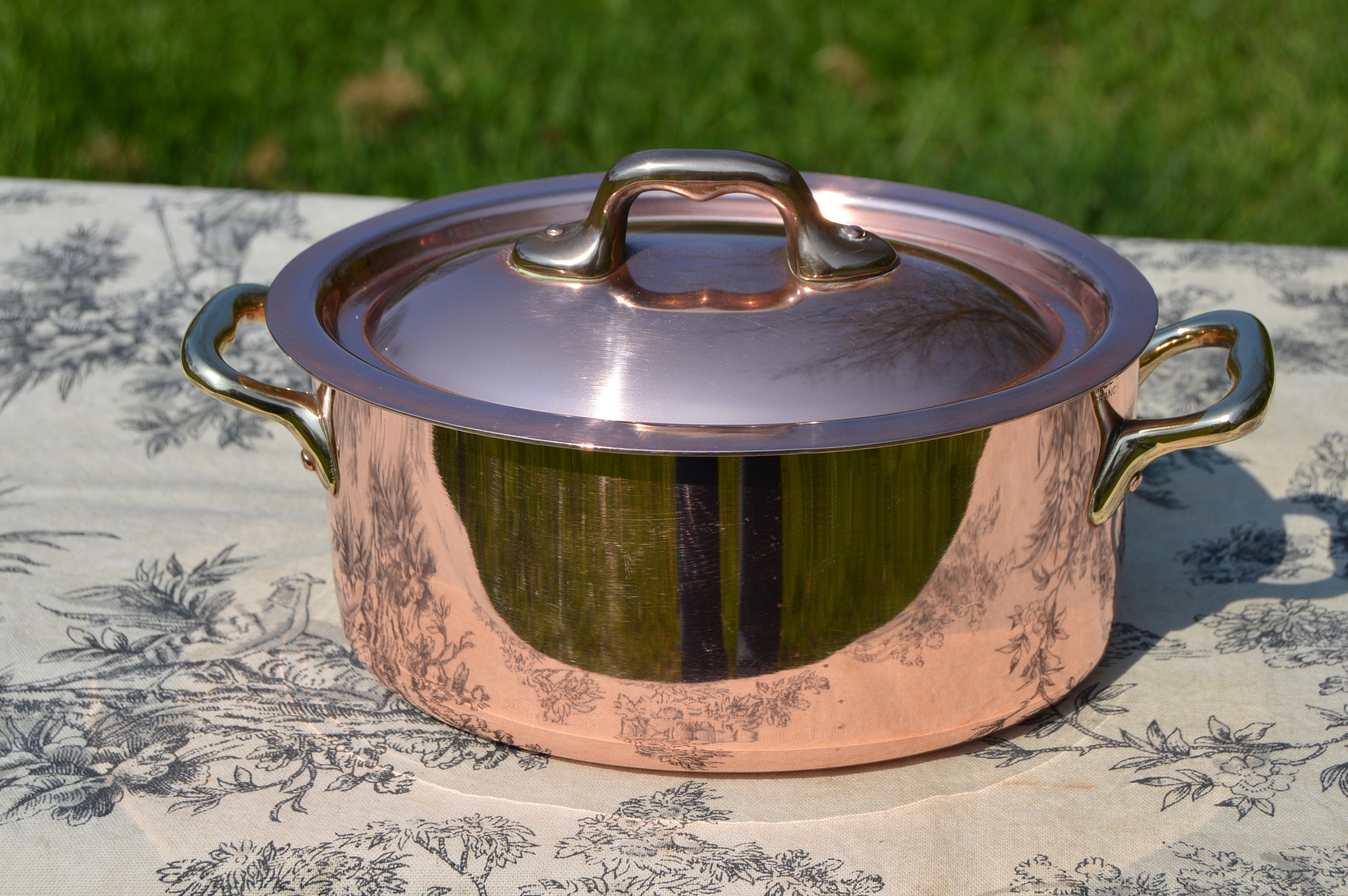 French Copper Pot Oval Dutch Oven Casserole Lid Stamped Made in France 1.6mm Faitout Pot 16cm 6 1/4 Copper Kitchen Good Tin