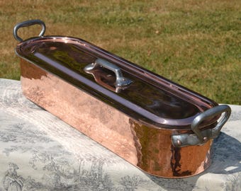 Copper Fish Kettle Vintage French Solid Copper Serie Speciale Atelier Du Cuivre Cast Iron Professional Fish Poacher Insert Fish Steamer