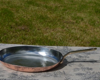 Vintage Kupfer Sauteuse-Fischpfanne 1,2 mm, hergestellt in Frankreich. Neue handwerkliche Dose Ovale Sauteuse Evasée-Fischpfanne