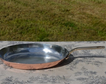 Vintage Villedieu 1.2mm Copper Pan New Artisan Tin Fish Pan Stamped Made in France 26cm 10 1/4" French Professional 1.2mm Bronze Handle