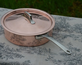 Silver Lined Copper Saute with Lid French SOH 1900-1984 75003 Paris Copper Pan Refurbished Super Condition Silver Plate Handles