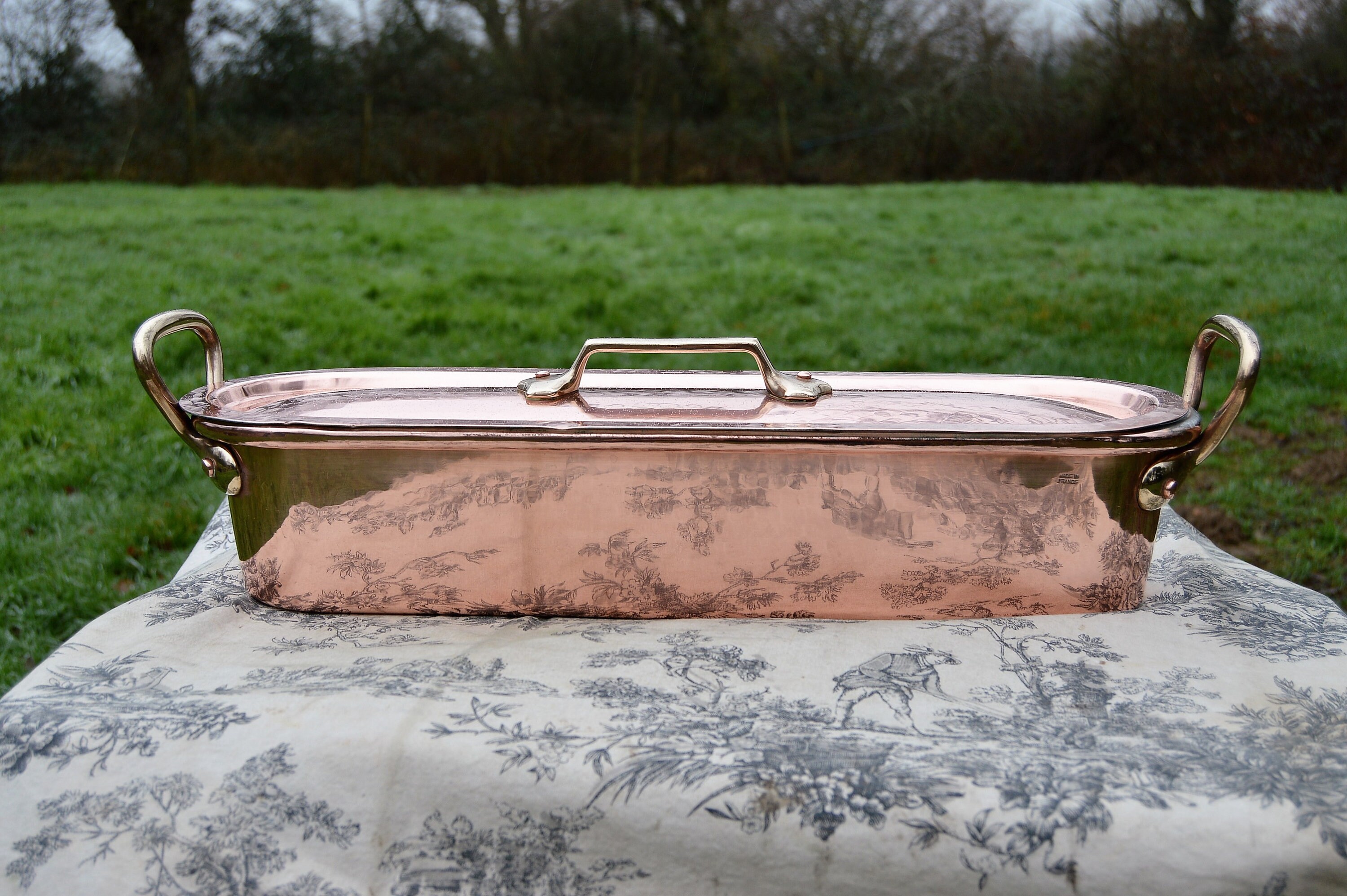 Vintage Solid Copper Fish Kettle Magnificent French Copper Cast Bronze