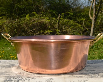 Antique Copper Profesional Jam Jelly Pan 38 cm Rolled Top 2.4 kilos 5 lbs 4.7 oz Copper Cast Bronze Handles Normandy Kitchen Beautiful