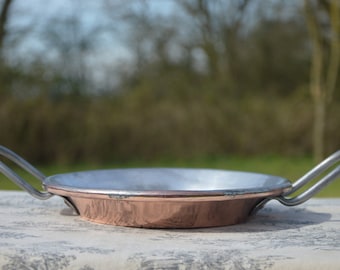 Antique Copper Gratin Oven Dish Tourtiere French Round New Hand Wiped Tin Lined - Proper Antique Pan - Centre Dot