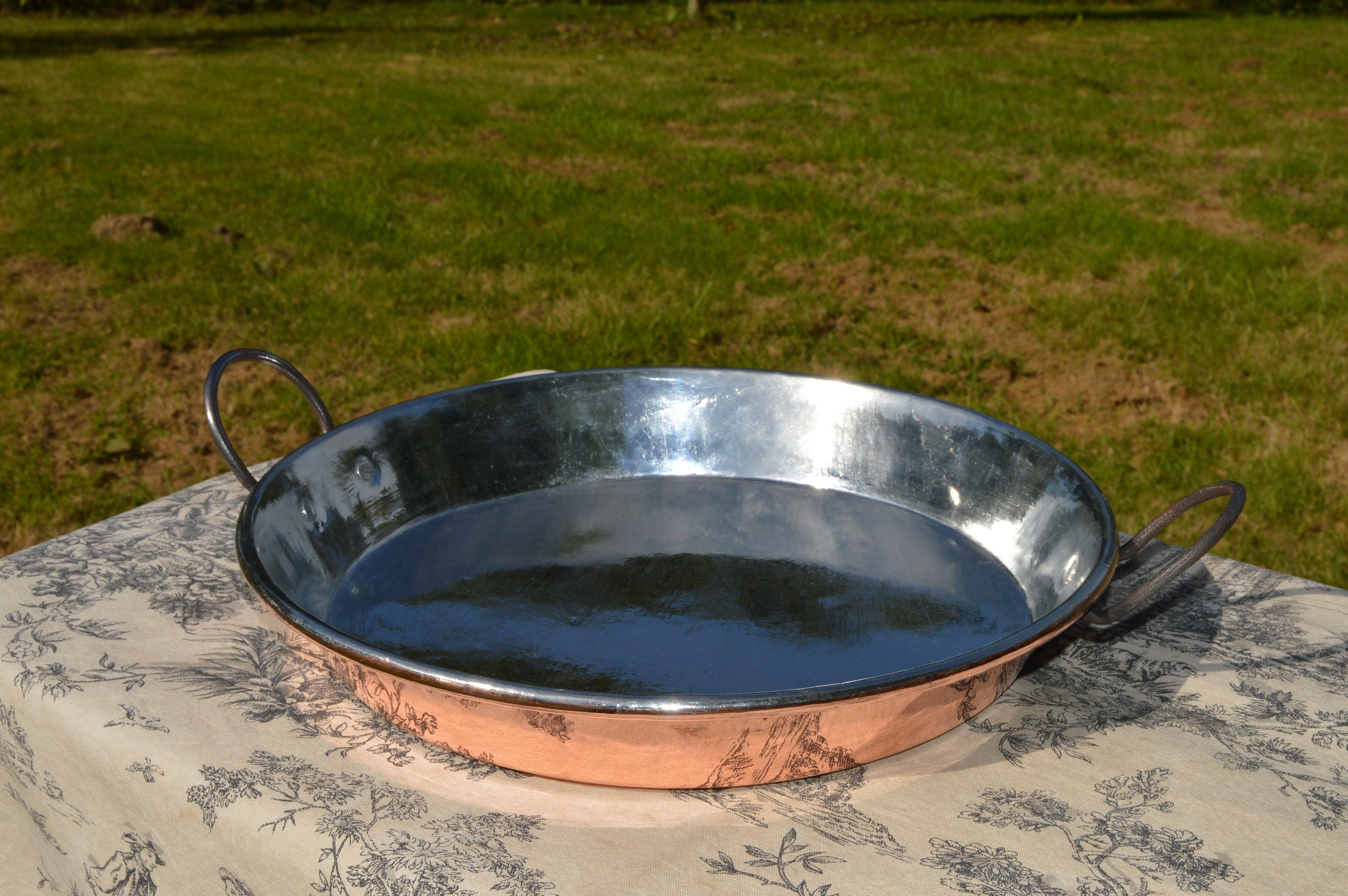 Antique Copper Gratin Pan French Vintage Copper New Villedieu Tin Roasting Dish Round Oven 32cm