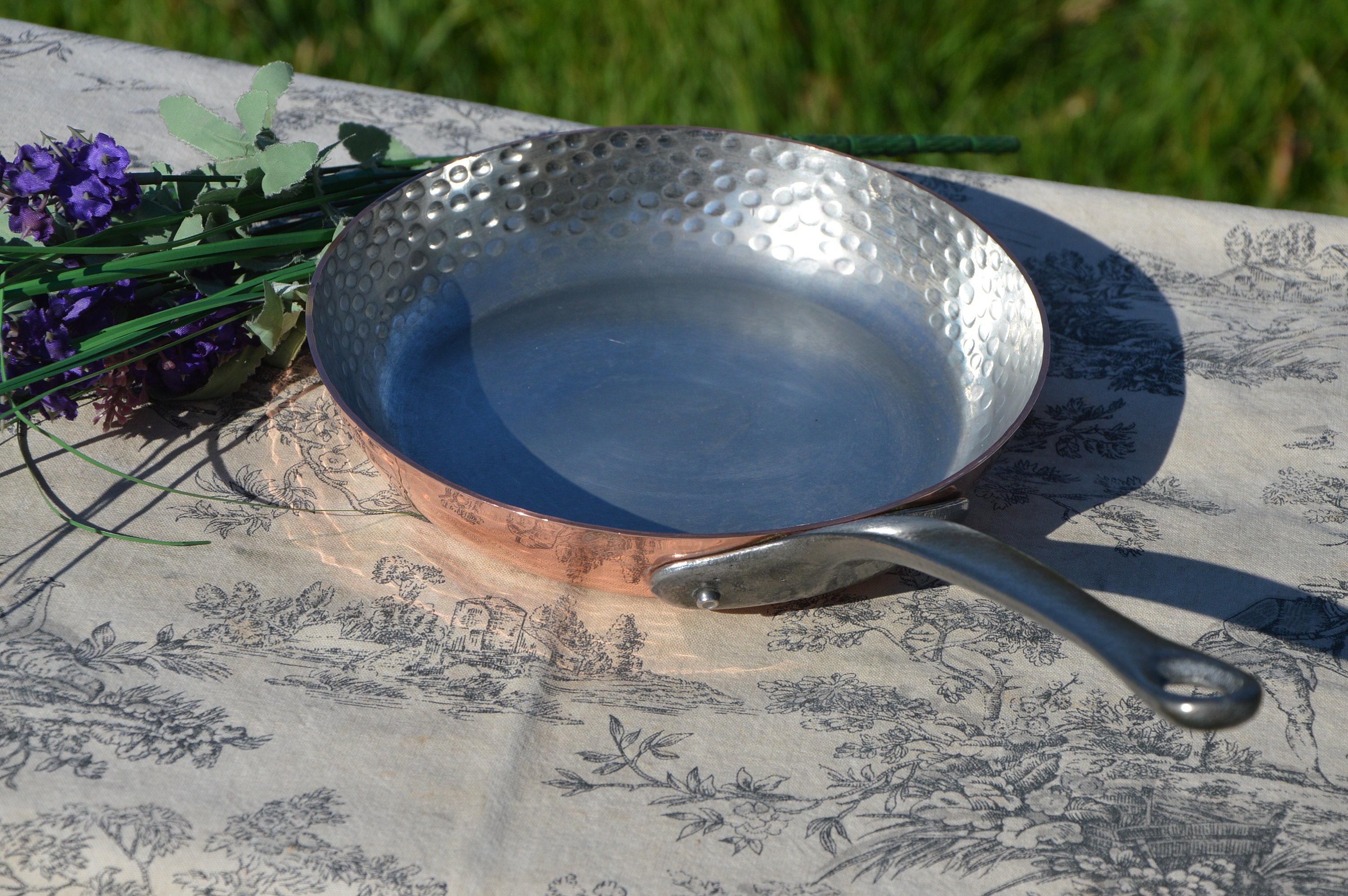 Vintage Fabrication Francaise Fry Skillet Saute Pan 20cm 8 French Copper Pan Cast Iron Handle 1