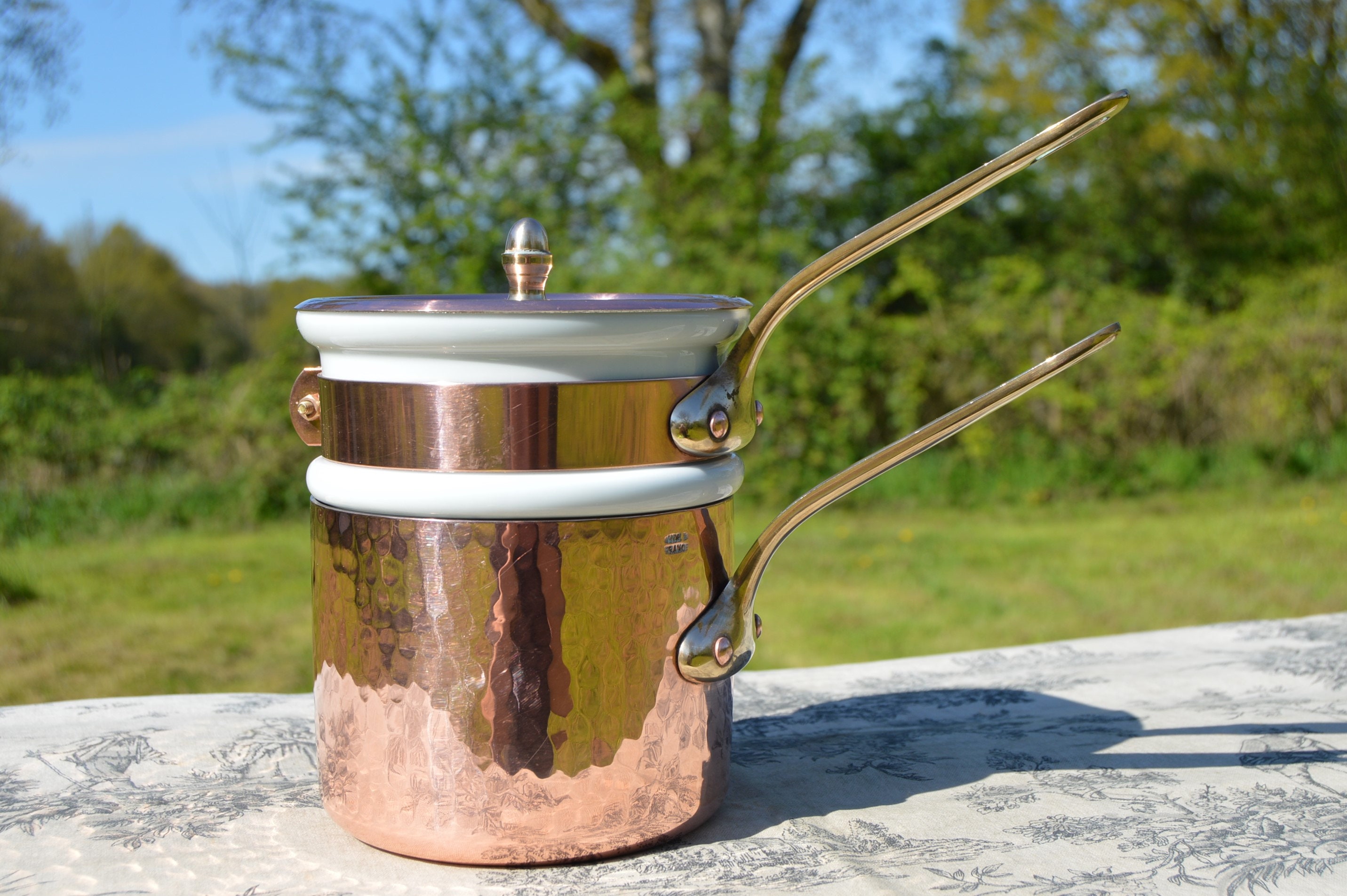 Vintage French Copper Bain Marie Double Boiler 1mm Hoop Tin Lined High