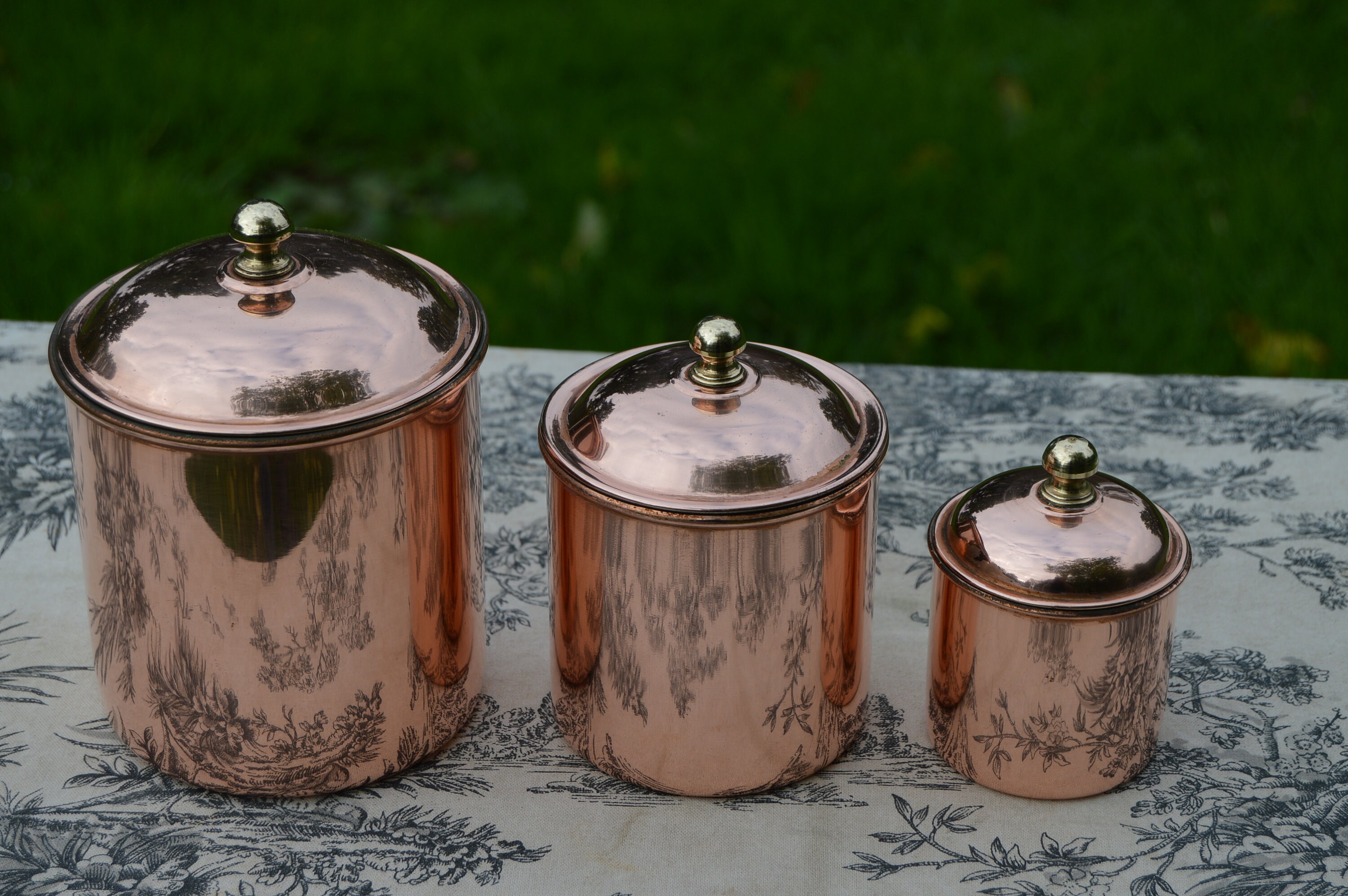 Three Vintage Copper Canister Containers Good Lids Clean Interiors