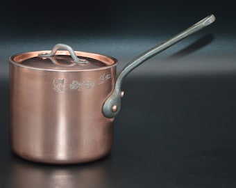 Pierre Vergne Durfort Antique Solid Copper 2.3mm Pan Iron Handle Tin Lined Quality Tall Pot Lid 11.5cm 4 1/2" Useful Tall Sauciere Milk Pan