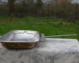 Antique Copper Lechefrite Drip Pan, Refurbished Roasting Grill Pan, Wrought Iron Handle