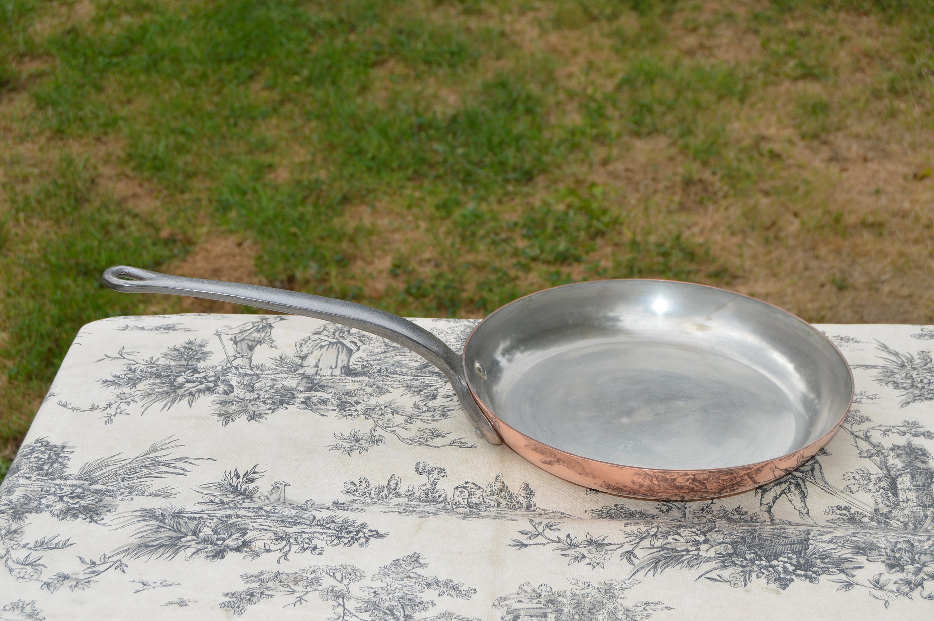 Frying Pan Large French Copper Tin Lined 1.7mm Skillet Saute Frying Pan