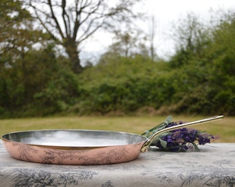 Poêle à poisson en cuivre neuve vintage Villedieu 1,3 mm Poêle estampée 30 cm 11 3/4" de long sauteuse professionnelle française manche en bronze coulé