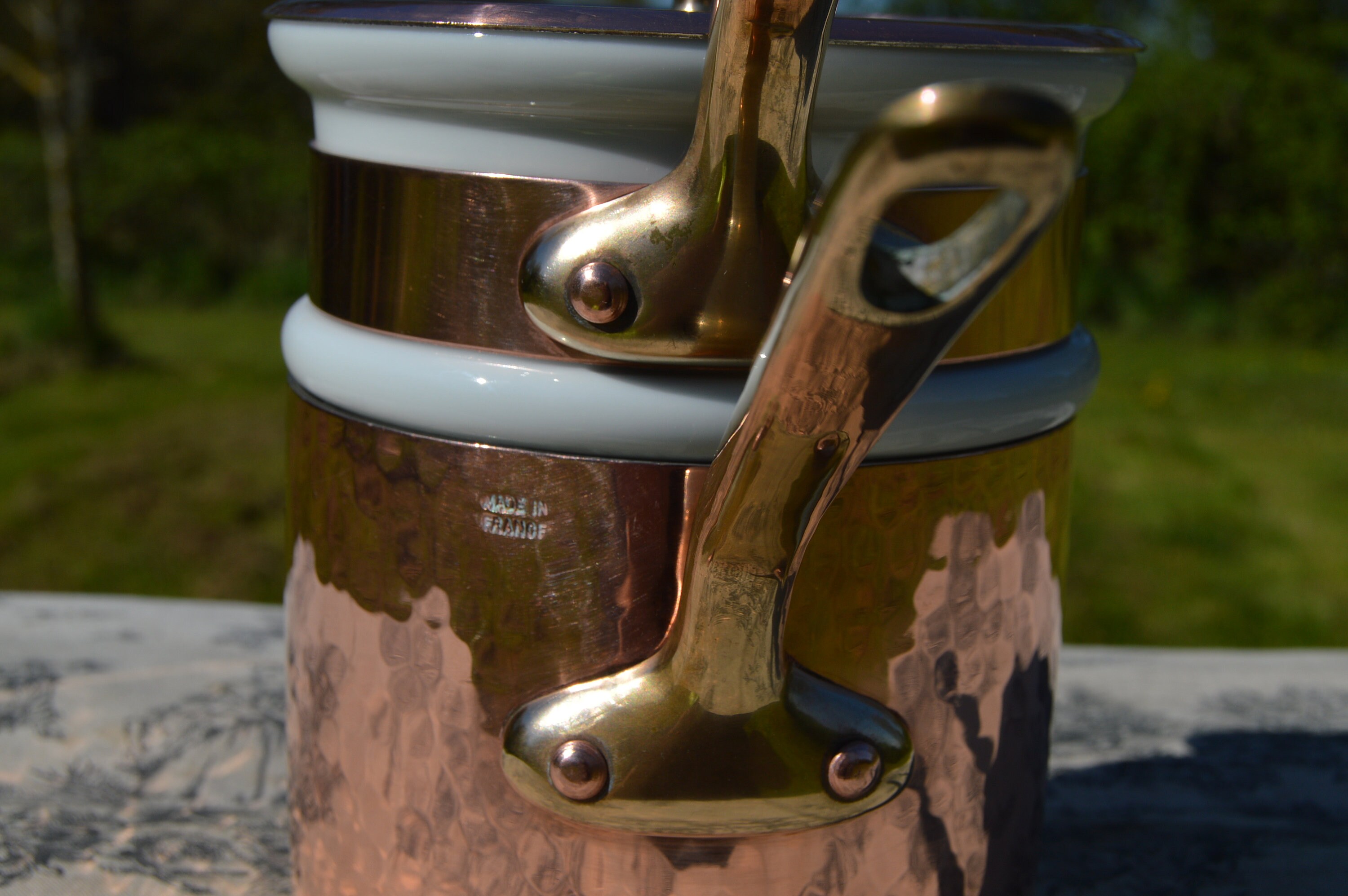 Vintage French Copper Bain Marie Double Boiler 1mm Hoop Tin Lined High