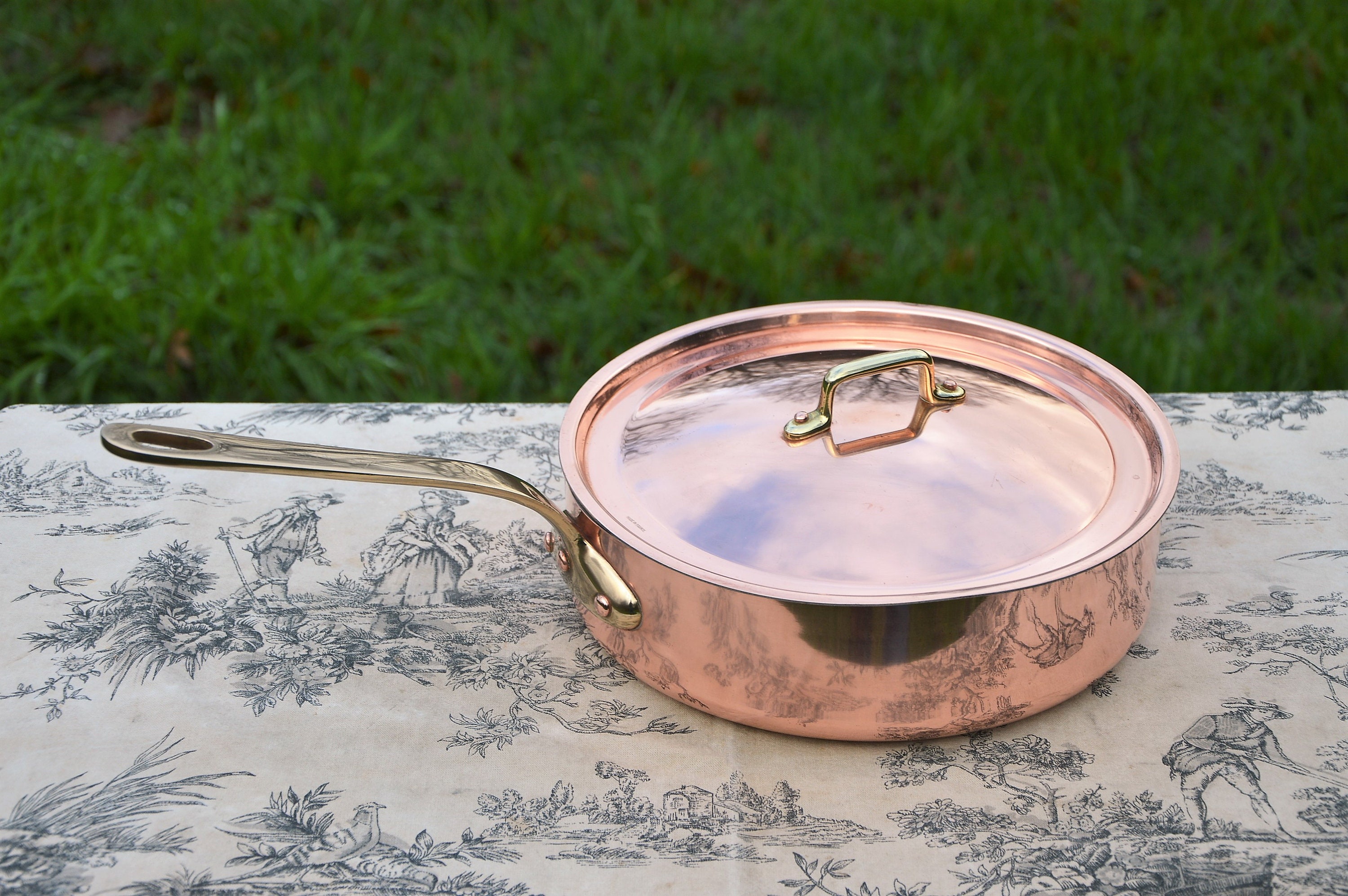 Vintage Saute Pan and Lid 1.7mm French Copper Pan 24cm 9 1/2