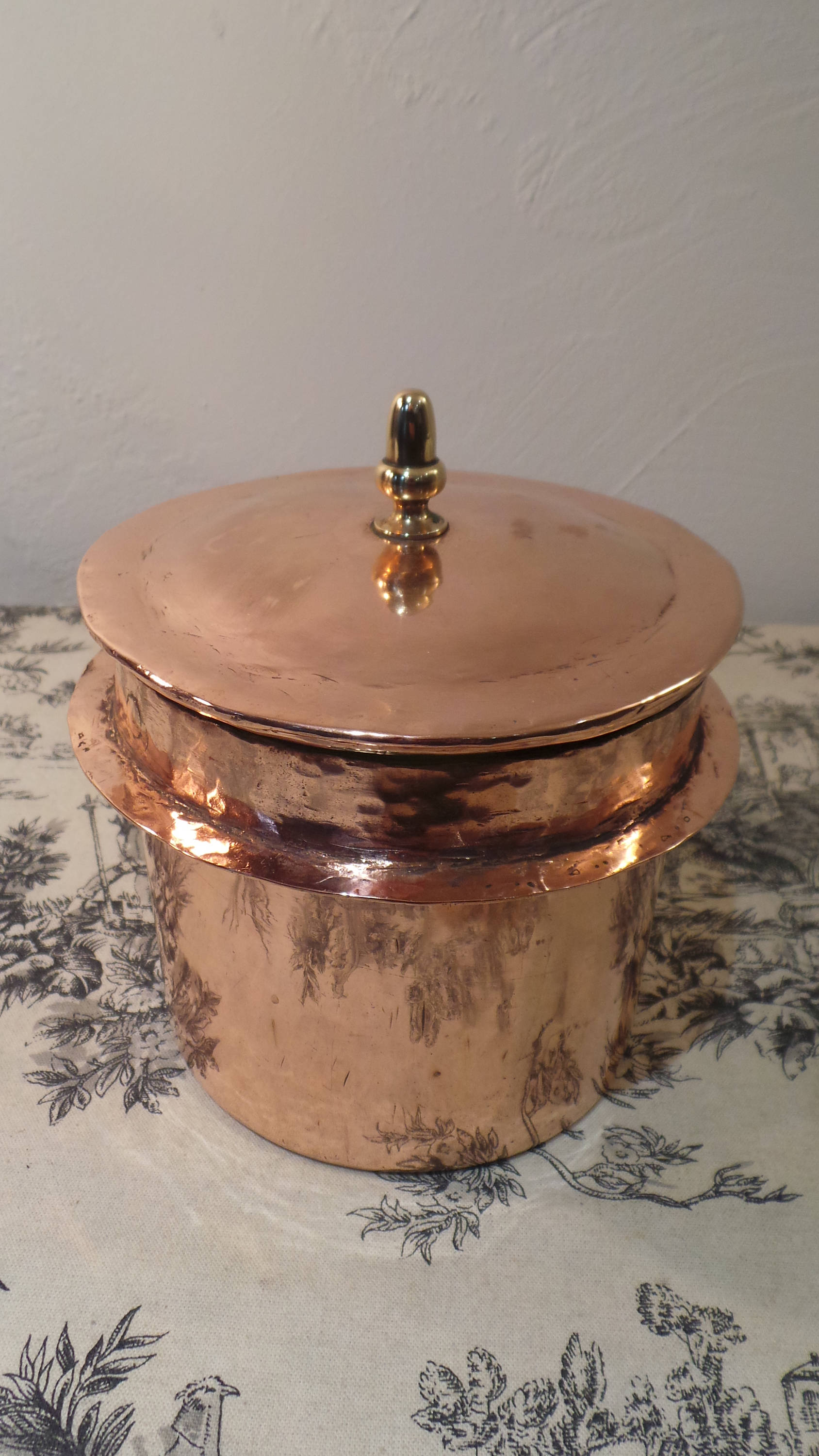 Vintage French Copper Canister Container with Snug Lid Made from Old