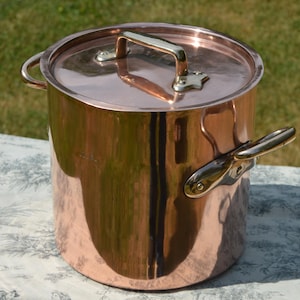 Panela de cobre antiga Faitout Pan: Panela de marmite francesa Villedieu reformada