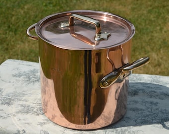 Antique Copper Stockpot Faitout Pan: Refurbished Villedieu French Marmite Pot