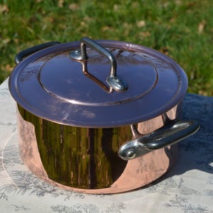 Antique Copper 2.9/3mm Bassine a Ragout Faitout Marmite Pan 24cm 9 1/2&quot; French Copper Pot Refurbished Quality Copper Nickel Lined