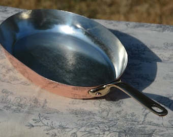 Copper Pan New Artisan Tin Oval Fish Skillet Vintage Villedieu 1.2mm Stamped Made in France 26cm 10 1/4" French Professional Bronze Handle