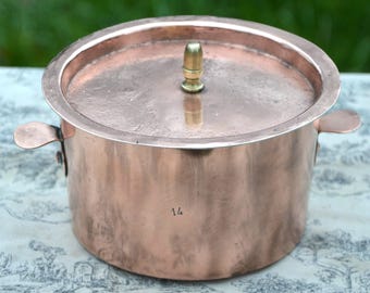 Antique Copper Bain Marie Pan with Lid, French Braconnier, 14cm