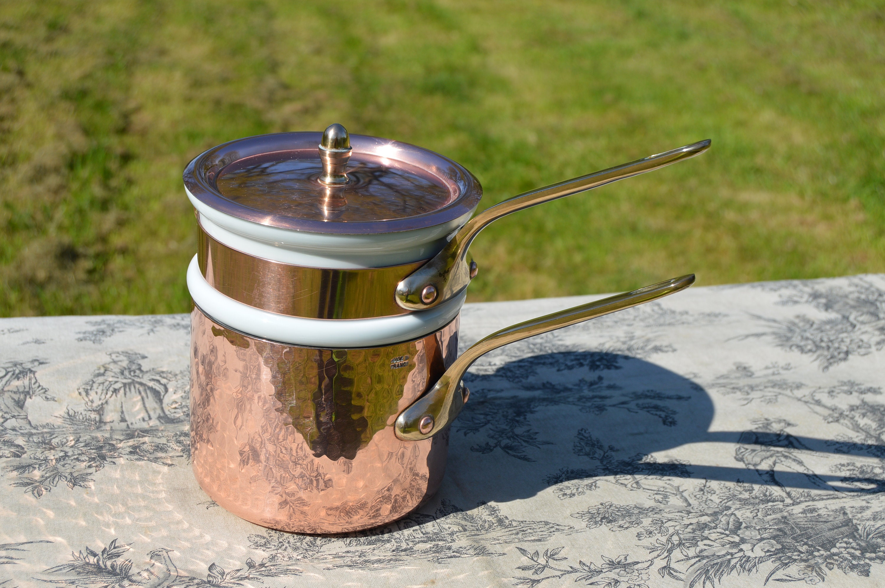 Vintage French Copper Bain Marie Double Boiler 1mm Hoop Tin Lined High